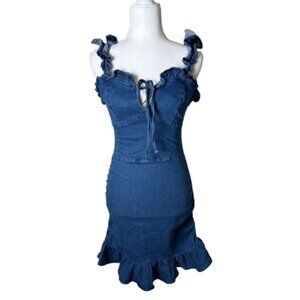 SHEIN Ruffle Stretch Denim Jeans Jean Mini Dress Size Small